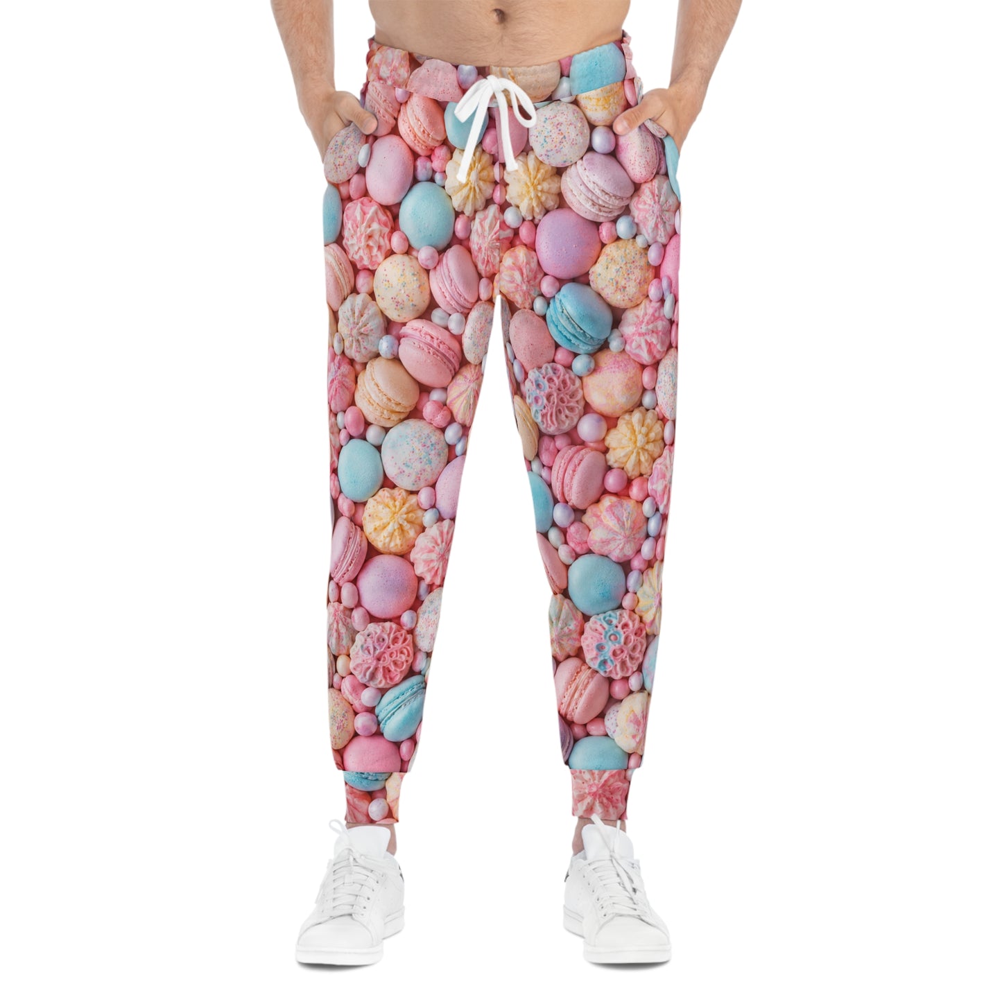 Candy Macarons Print Joggers — Pastel Sweets Athletic Pants