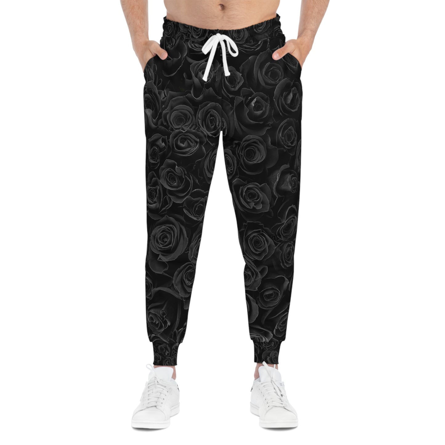 Black Rose Athletic Joggers — All-Over Print Floral Sweatpants©