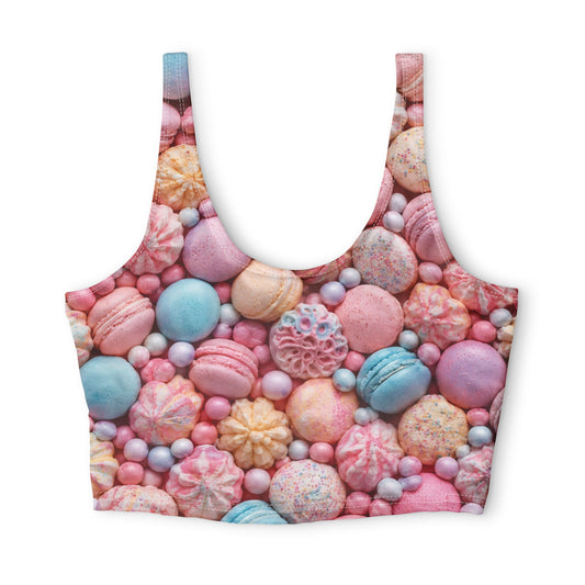 Pastel Macaron Pattern Sports Bra — Cute Candy-Inspired Activewear©