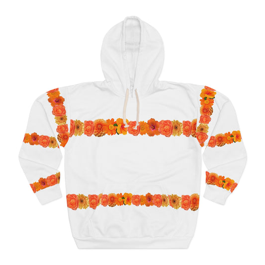Floral Stripe Hoodie — Orange Marigold Pattern Pullover©