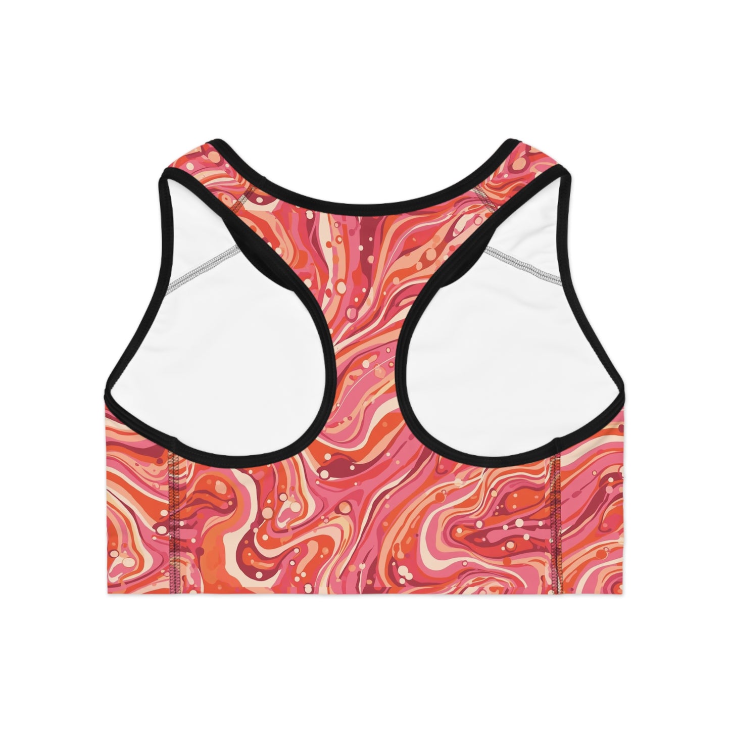 Pink Swirl Marble Sports Bra — Vibrant All-Over-Print Activewear