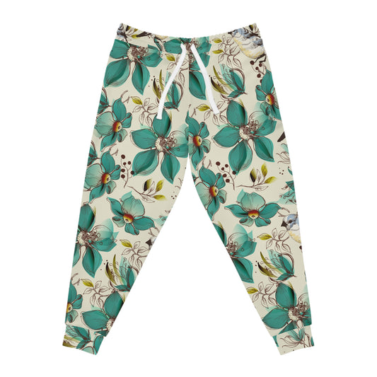 Floral Teal Bird Athletic Joggers — All-Over Print