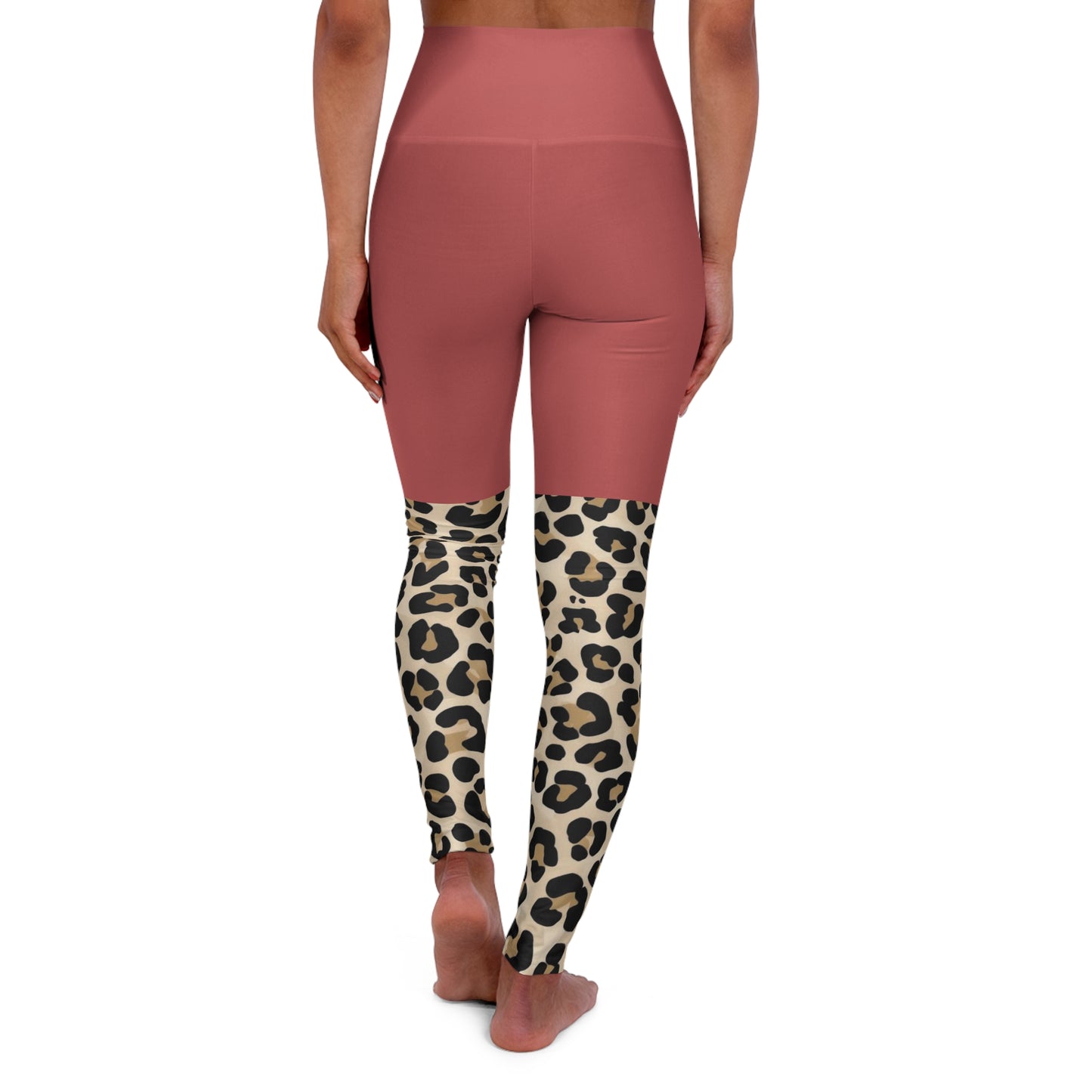 High-Waist Leopard Colour-block Yoga Leggings — Mauve & Animal Print Activewear©