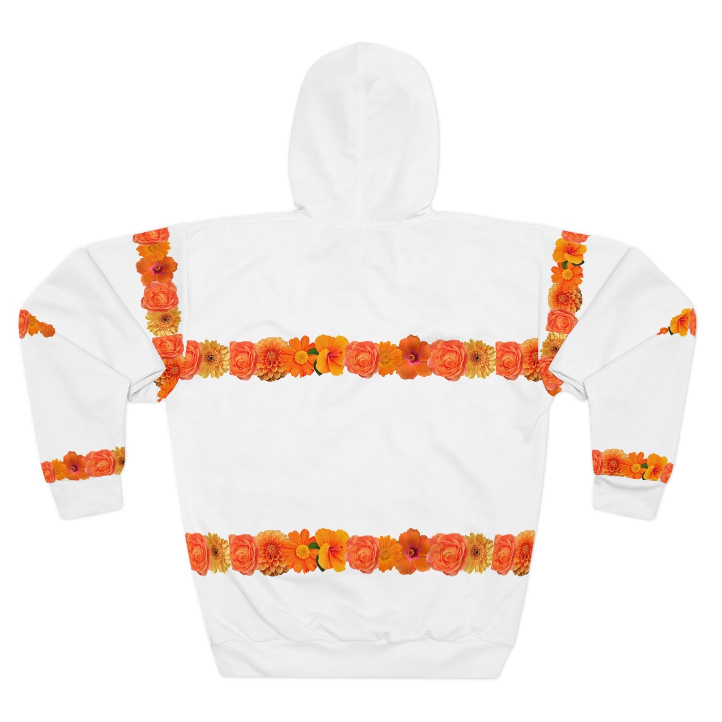 Floral Stripe Hoodie — Orange Marigold Pattern Pullover©
