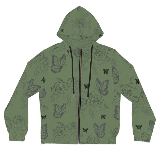 Green Floral Butterfly Zip Hoodie©