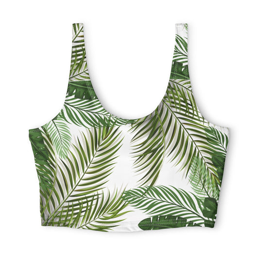 Palm Leaf Sports Bra — Tropical Green All-Over Print Fitness Top©