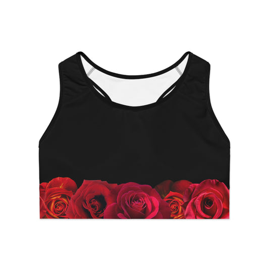 Rose Border Sports Bra — Floral Workout Crop Top