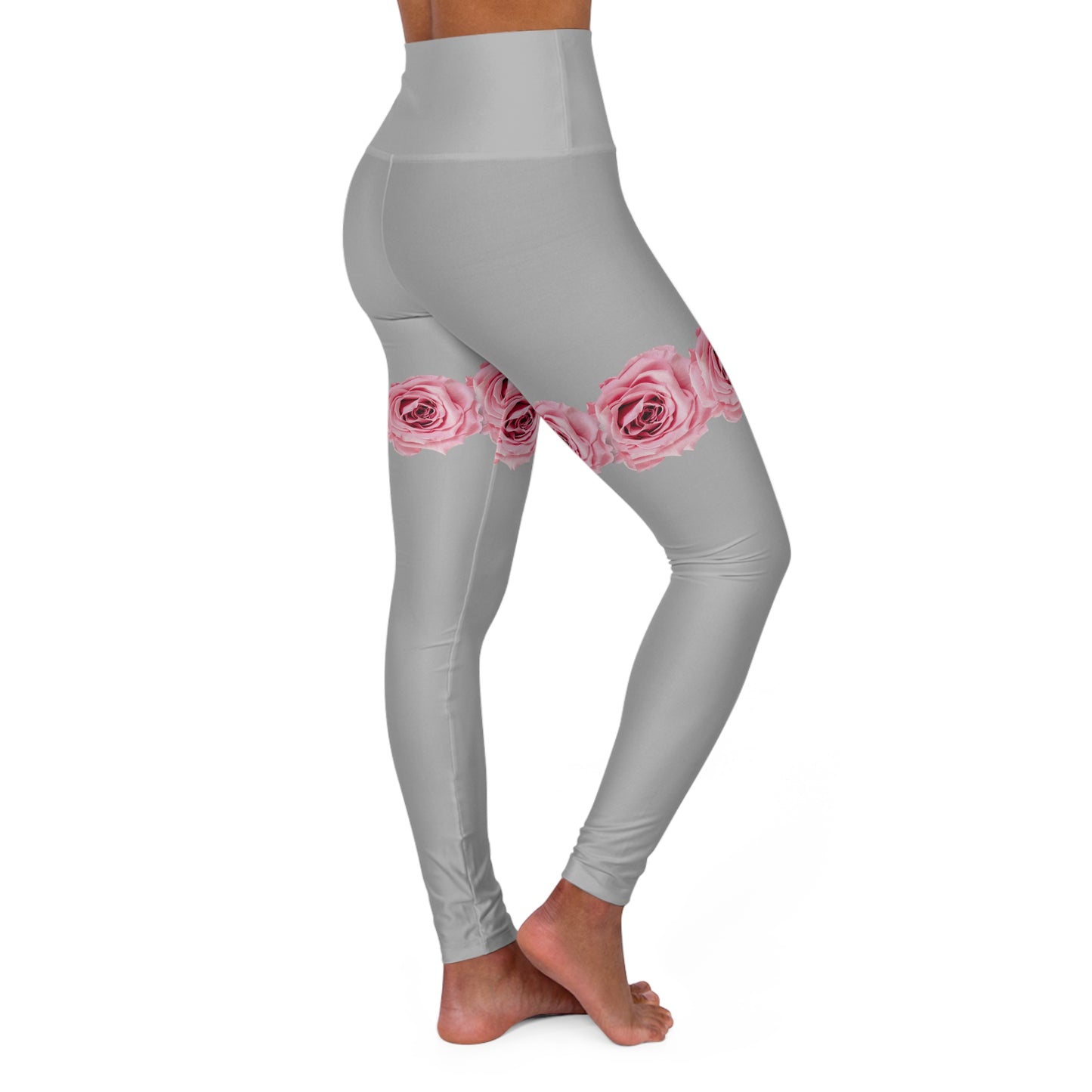 Rose Band High-Waisted Yoga Leggings — Pink Floral Thigh Accent©