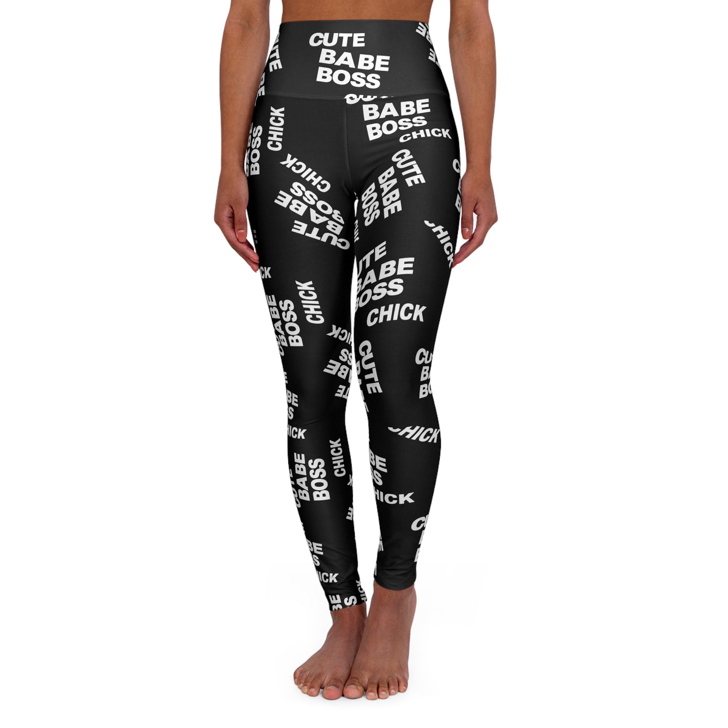 Cute Babe Boss High-Waisted Yoga Leggings — All-Over Text Print©