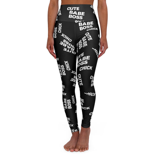 Cute Babe Boss High-Waisted Yoga Leggings — All-Over Text Print©