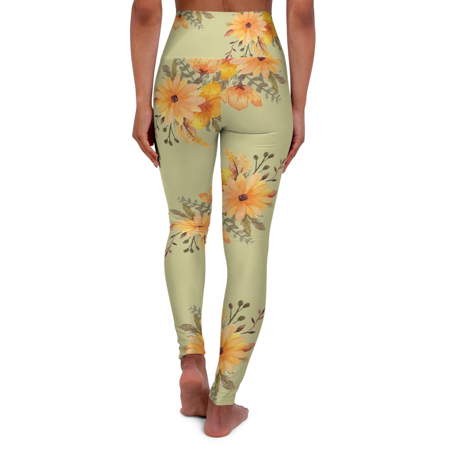 Floral High-Waist Yoga Leggings — Yellow Watercolour Daisies©
