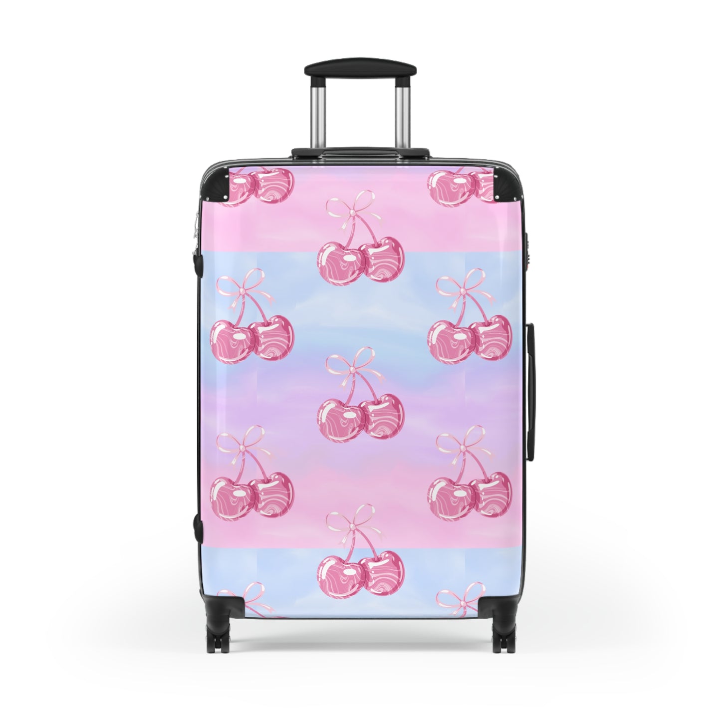 Cherry Pattern Suitcase— Pastel Pink & Lavender Travel Luggage©