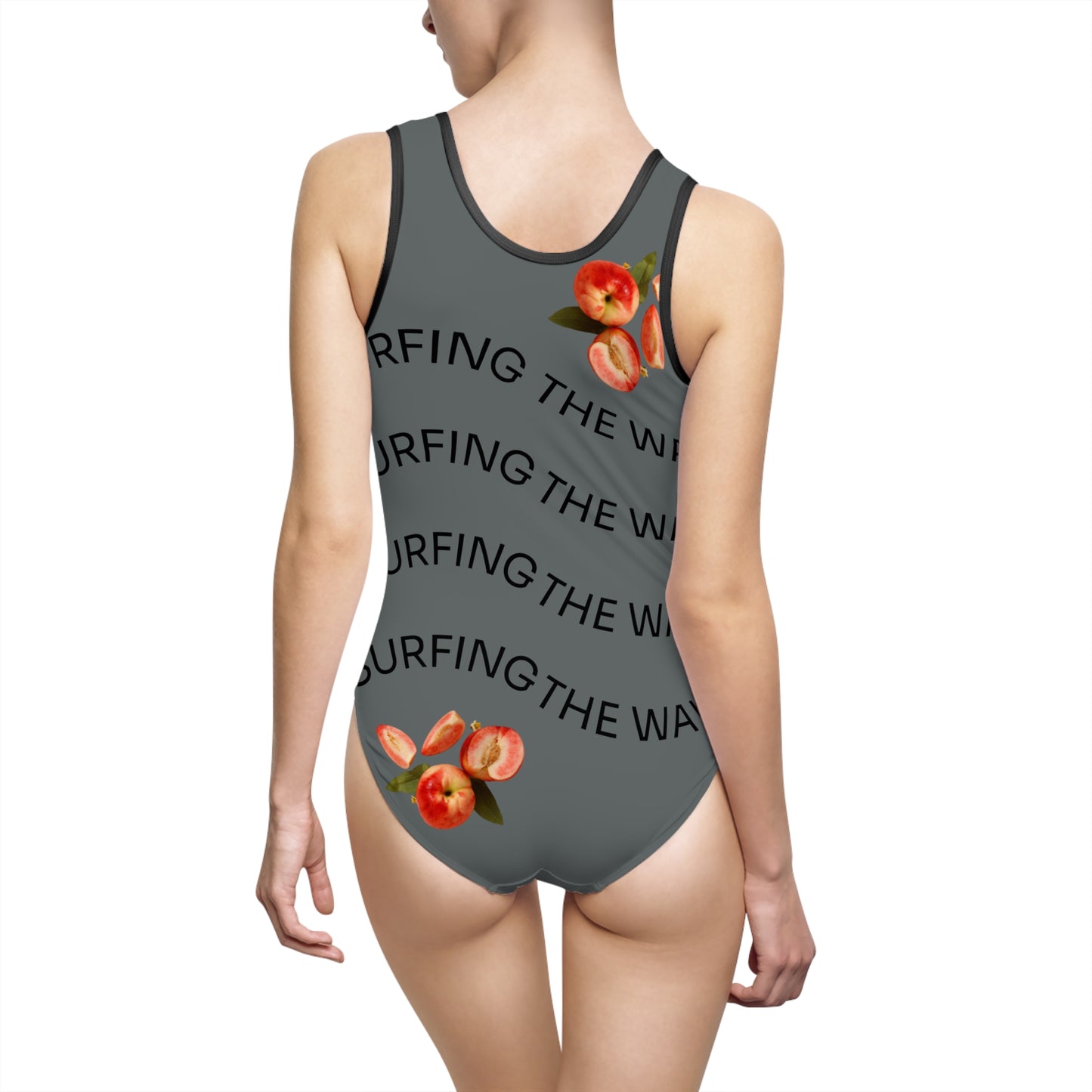 Swimsuit Dark Grey Bright Orange Peaches Fun Gorgeous Design One-Piece Women's Classic