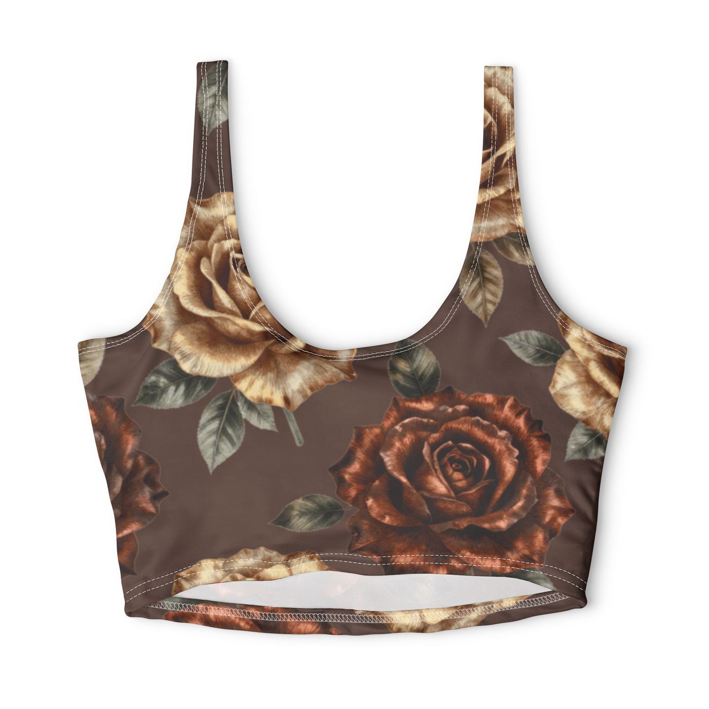 Vintage Brown Rose Sports Bra — Floral All-Over Print Activewear©