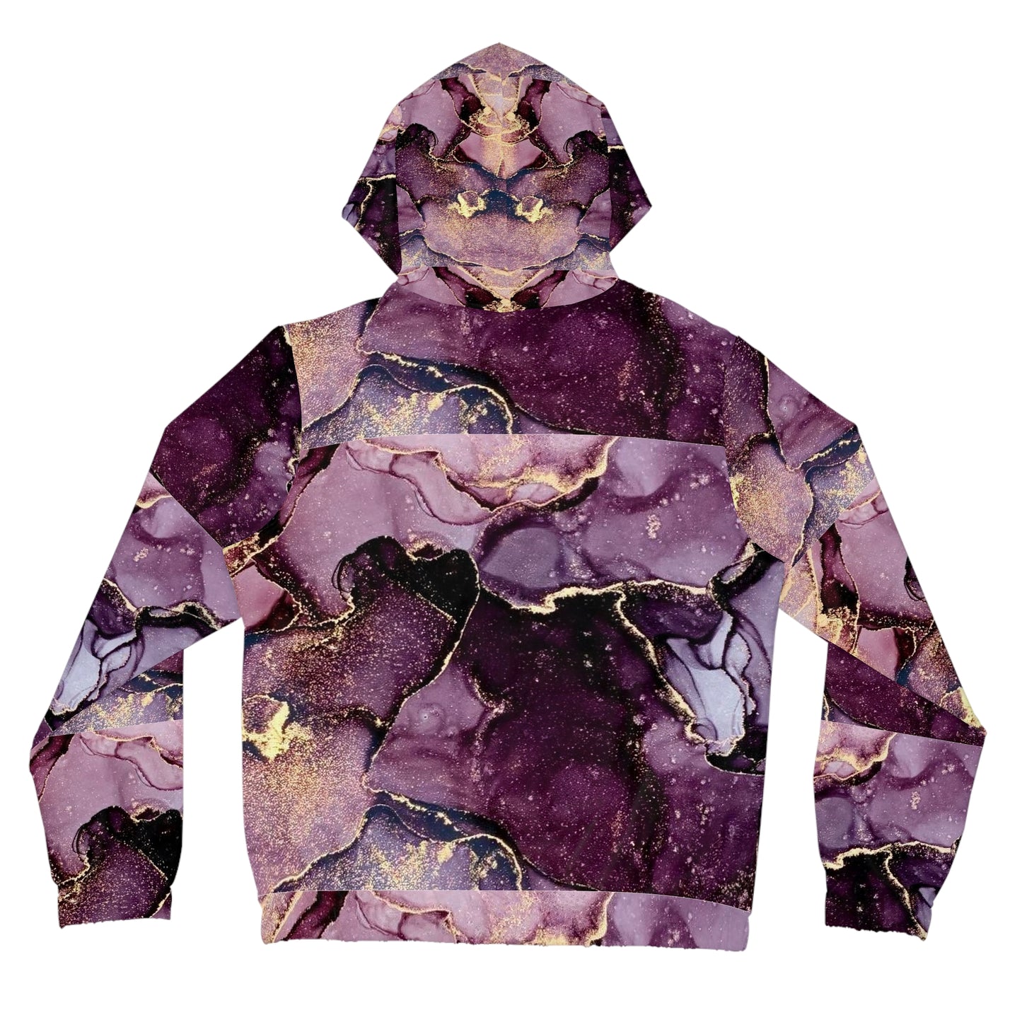 Purple Gold Marble Full‑Zip Hoodie — Women’s Abstract Ink Art Zip-Up©