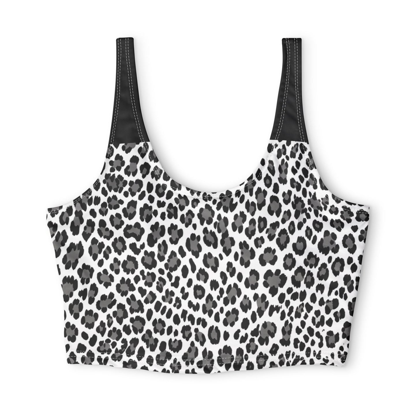 Leopard Print Sports Bra — Black & White Athletic Crop Top©