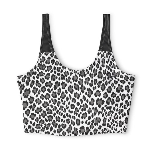 Leopard Print Sports Bra — Black & White Athletic Crop Top©