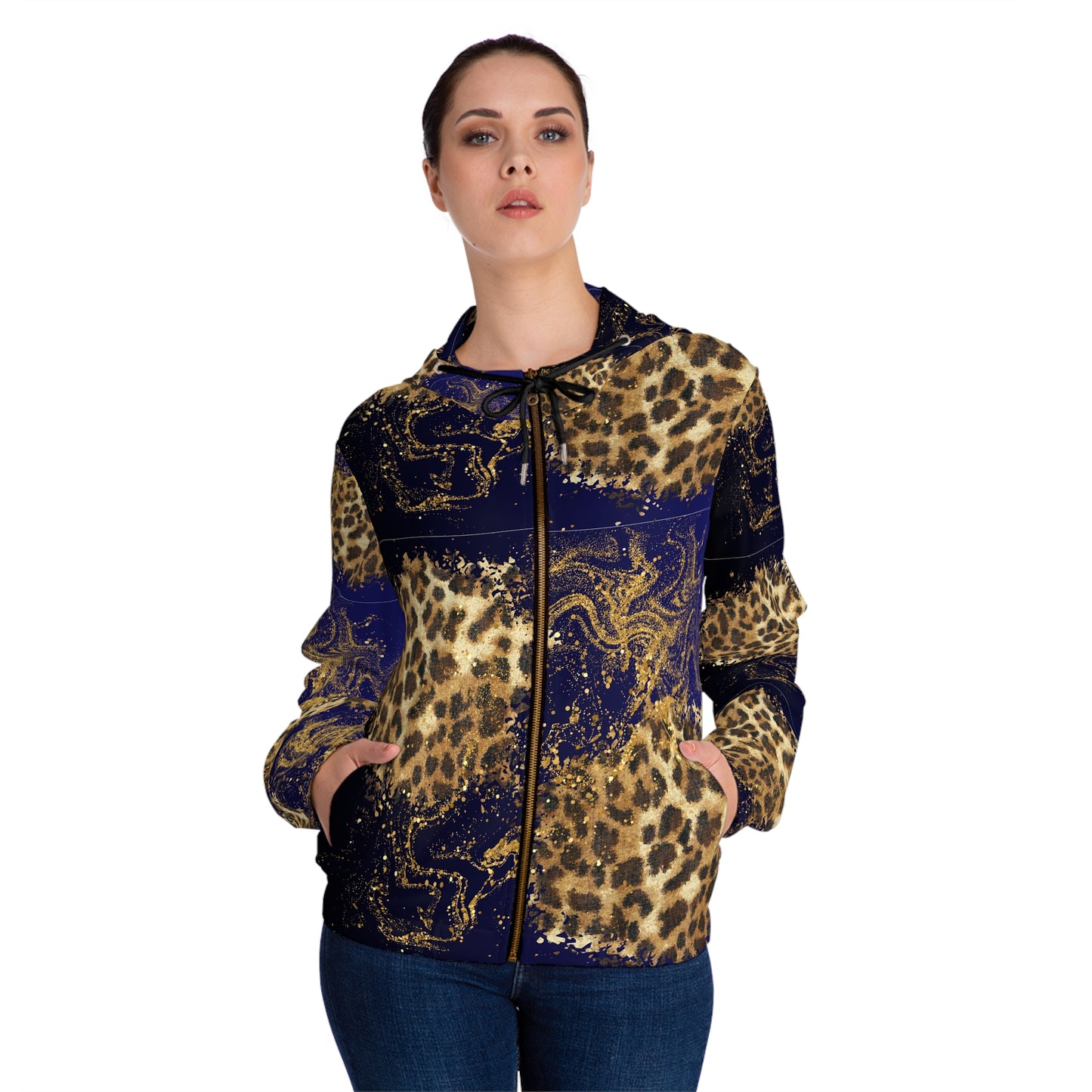 Leopard Marble Full-Zip Hoodie — Women's Animal Print Zip-Up©