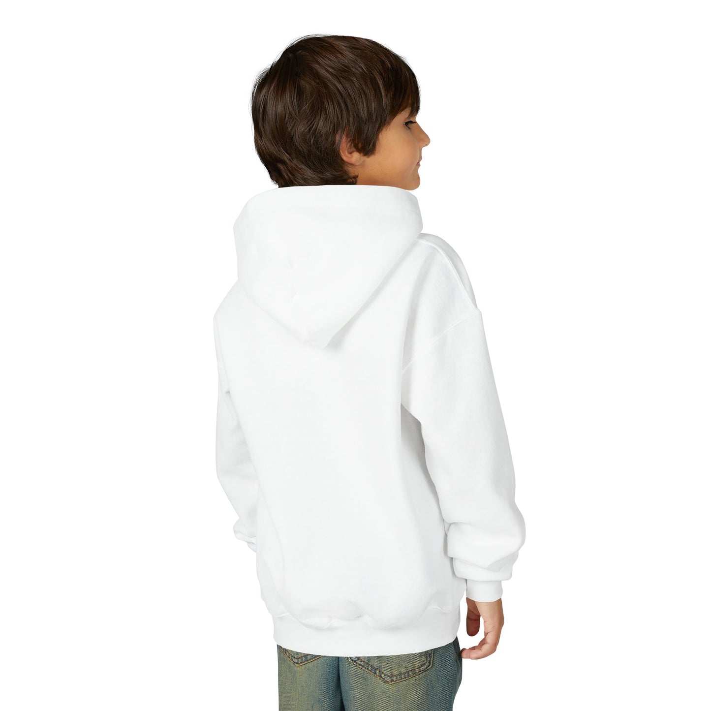 Youth Hoodie — 'Mon Amour' Script Front Rose Pattern ©