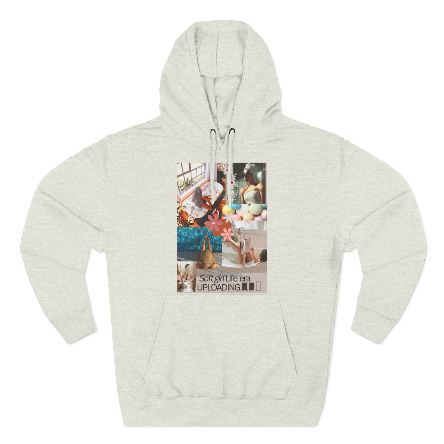Collage Graphic Hoodie — "Soft Girl Era Uploading" Cozy Fleece Pullover