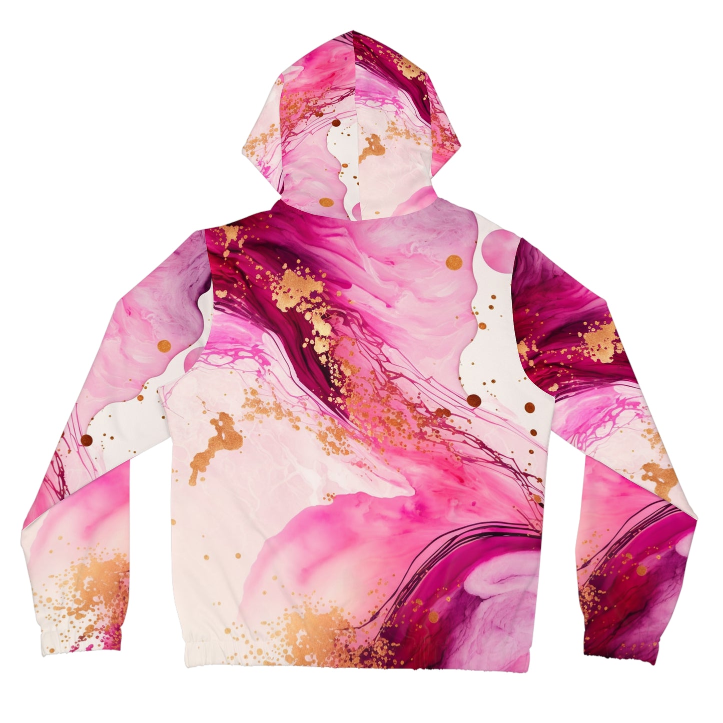 Pink Marble Zip Hoodie – Abstract Gold Splash Women’s Full-Zip Jacket