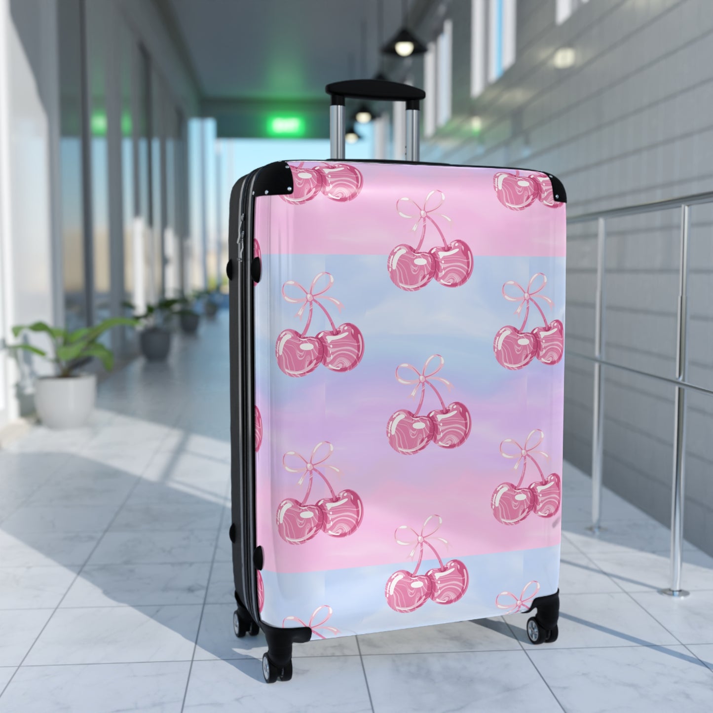Cherry Pattern Suitcase— Pastel Pink & Lavender Travel Luggage©