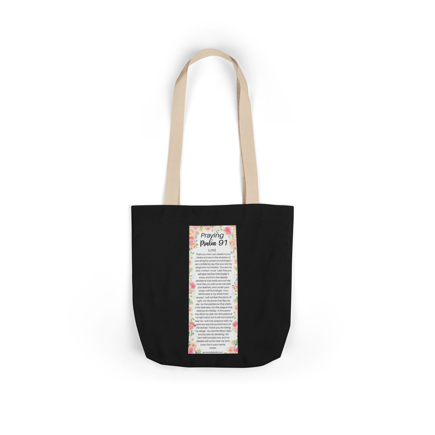 Floral Icons Canvas Tote — "Put On The Full Armour of God" with psalm 91 prayer on the Back.