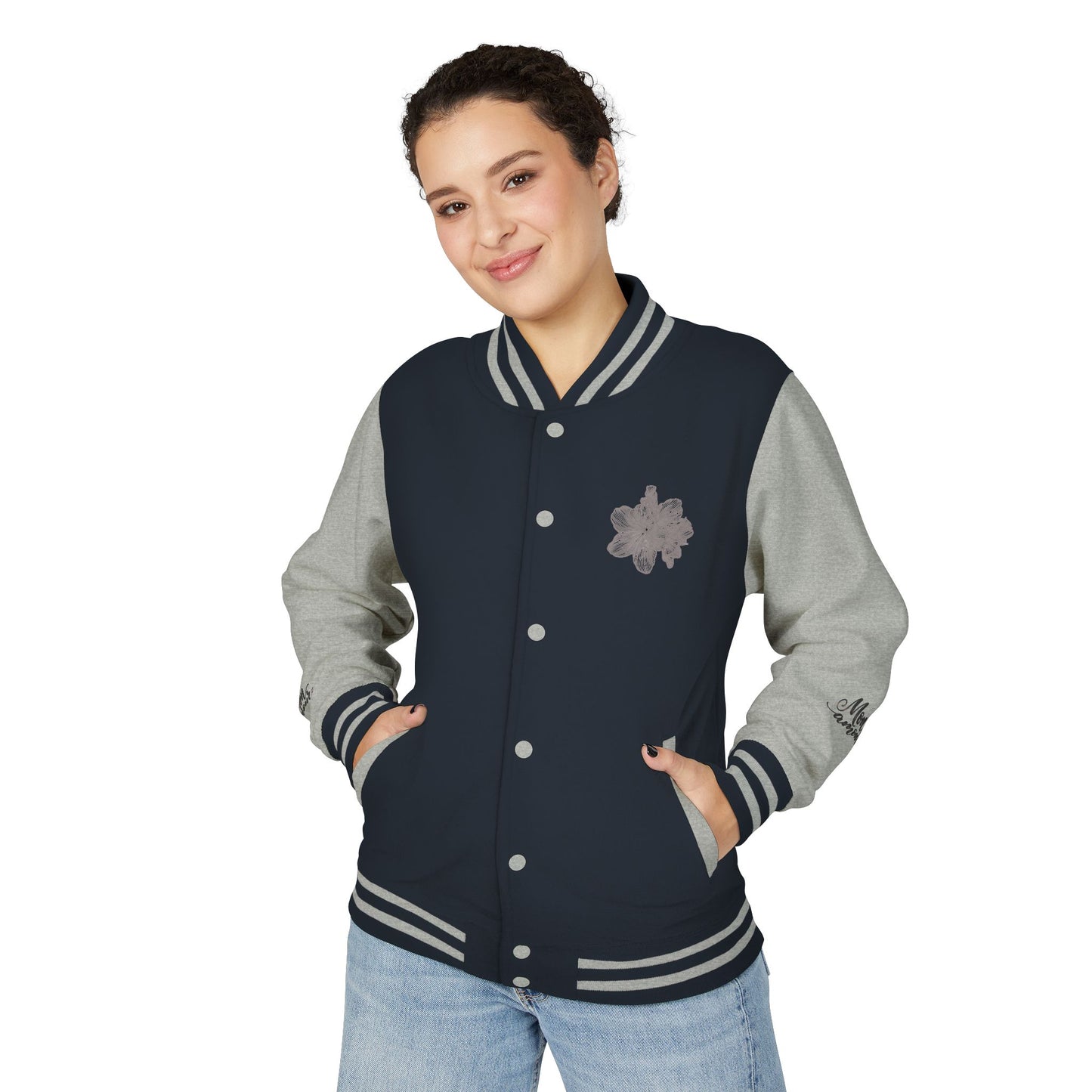 Letterman Jacket — Minimal Floral Patch Varsity Jacket©