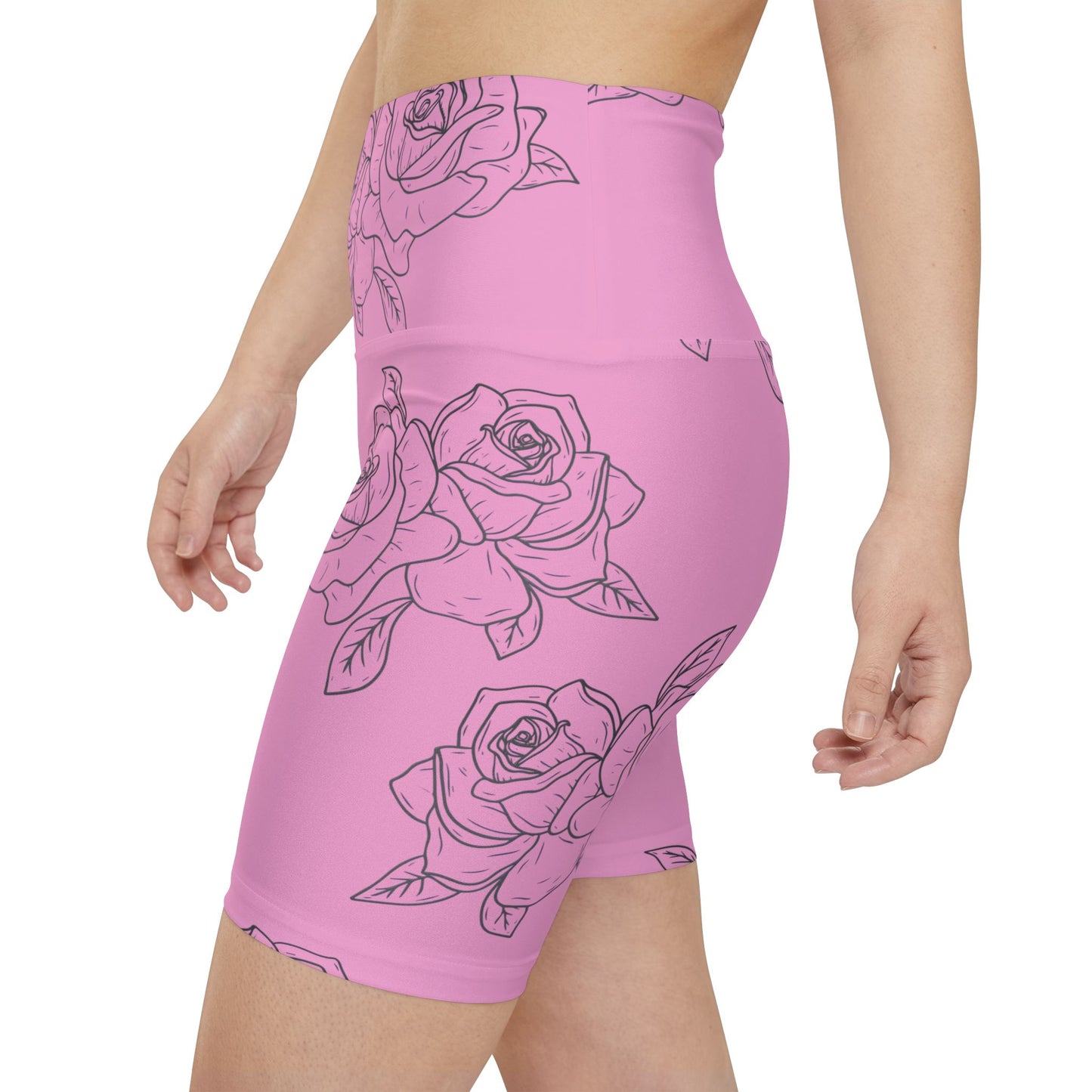 Pink Rose Print Women's Workout Shorts — Floral Activewear Bike Shorts©