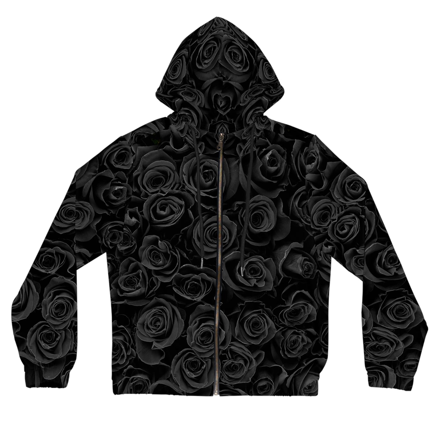 Hoodie — All-Over Black Rose Zip-Up Hoodie©