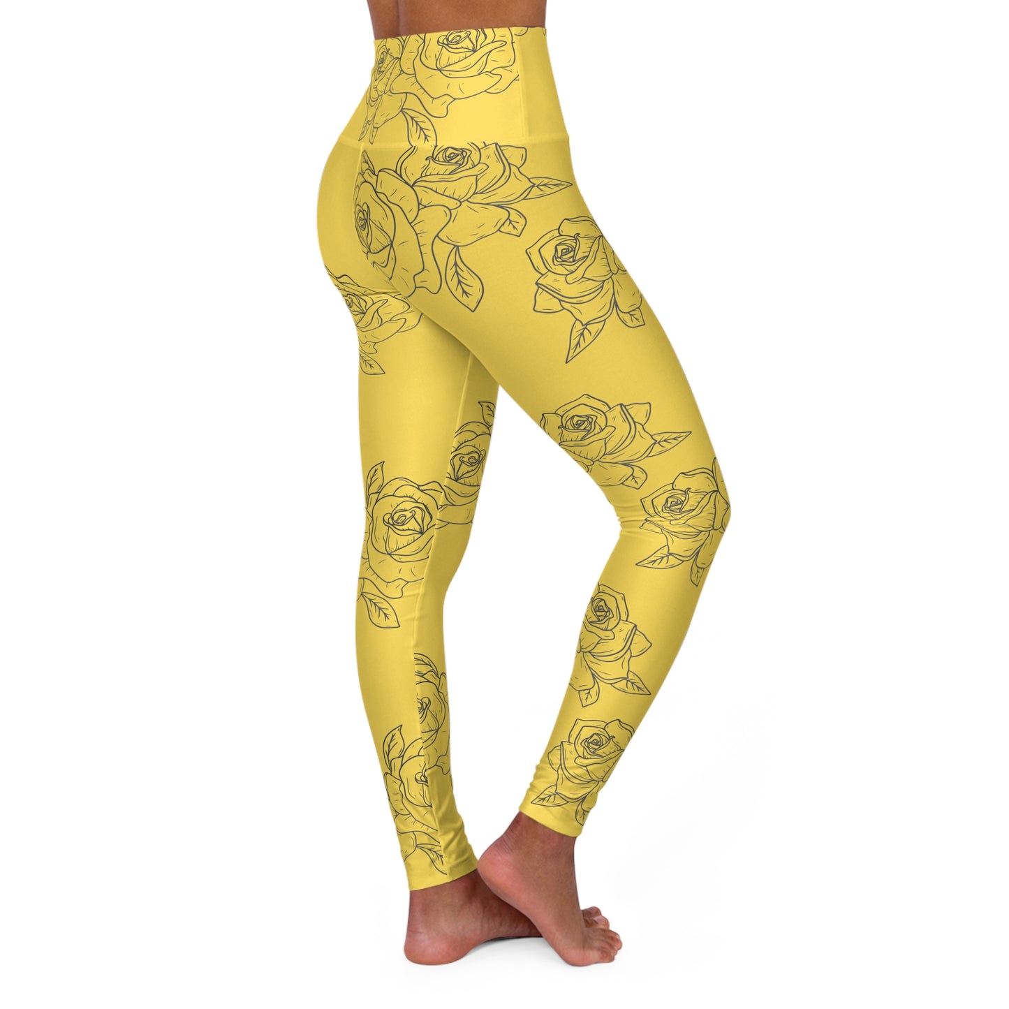 Yellow Rose High-Waist Yoga Leggings — Floral All-Over Print©