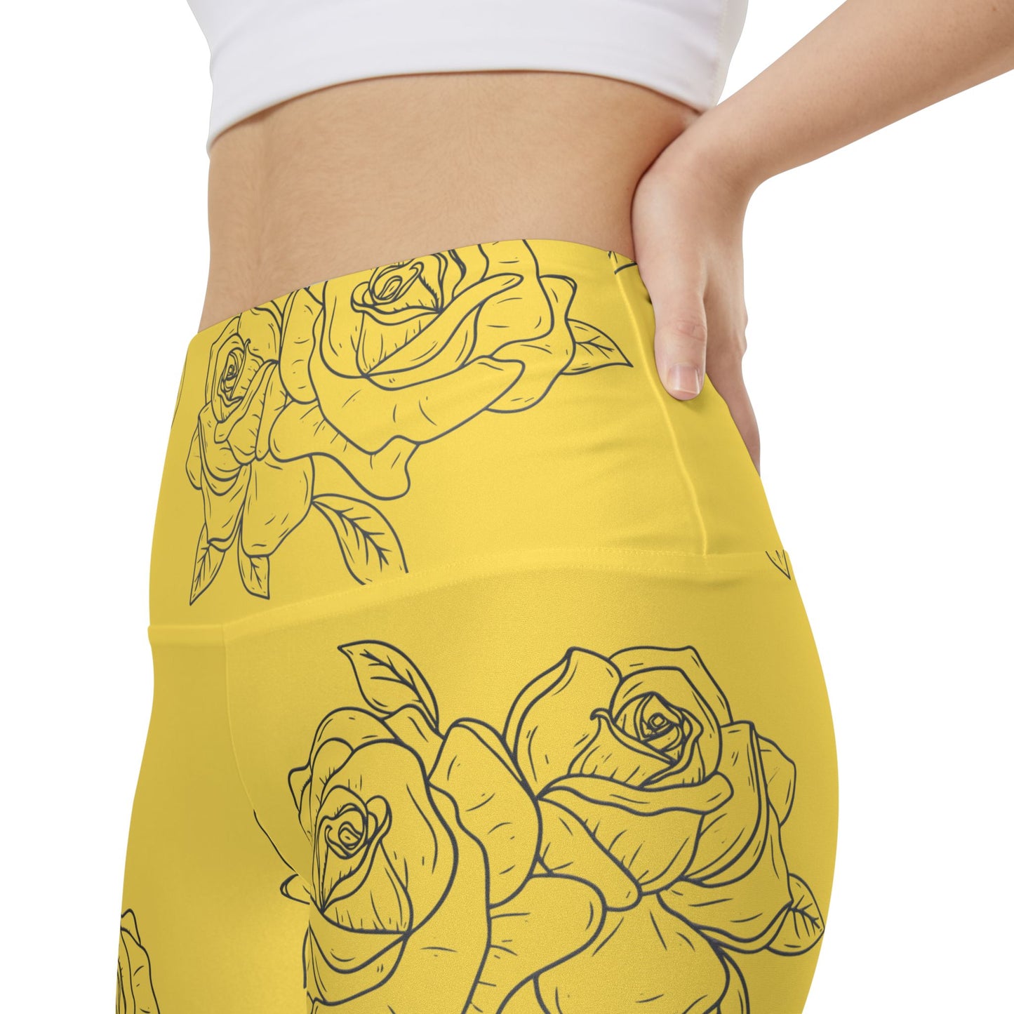 Yellow Rose Print Workout Shorts — Women's Floral Athletic Biker Shorts©