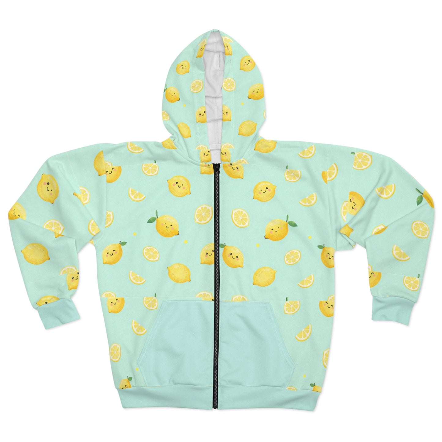 Lemon Pattern Zip Hoodie — Cute Citrus All-Over Print©
