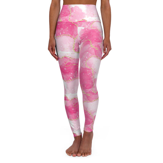 Pink Marble High-Waist Yoga Leggings — Floral Abstract AOP©