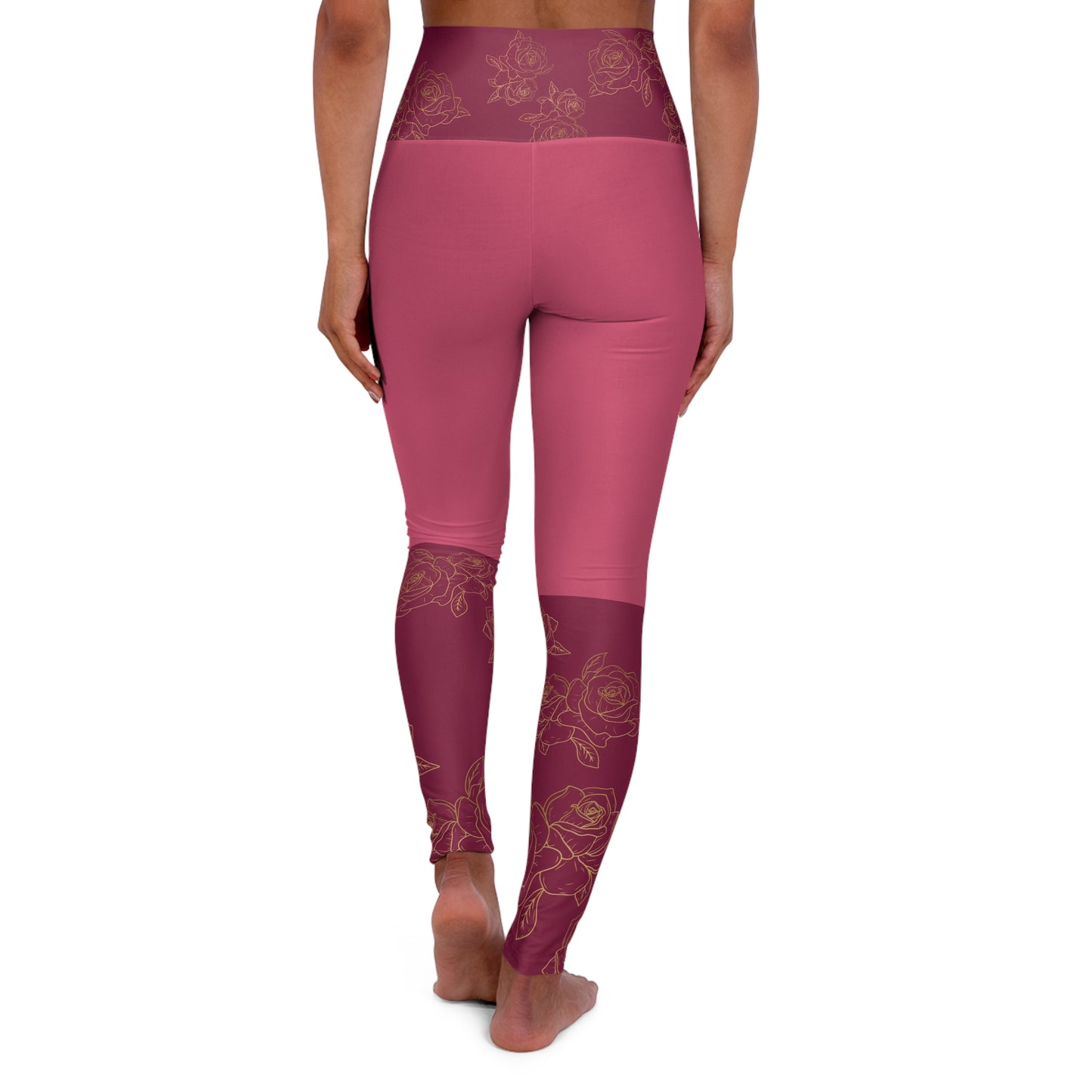 High-Waist Rose Gold Floral Yoga Leggings©