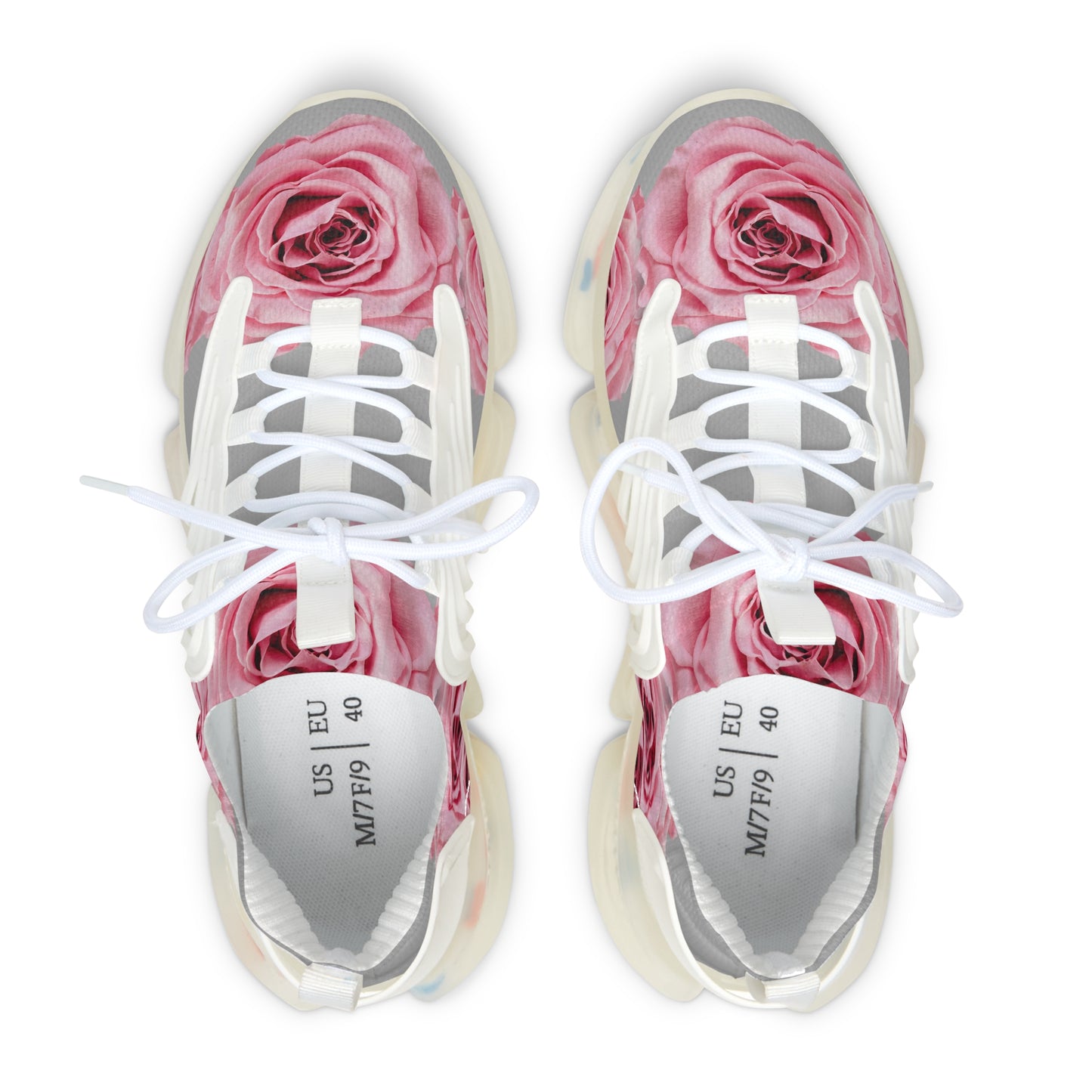 Women's Mesh Sneakers — Pink Rose Floral Athletic Shoes