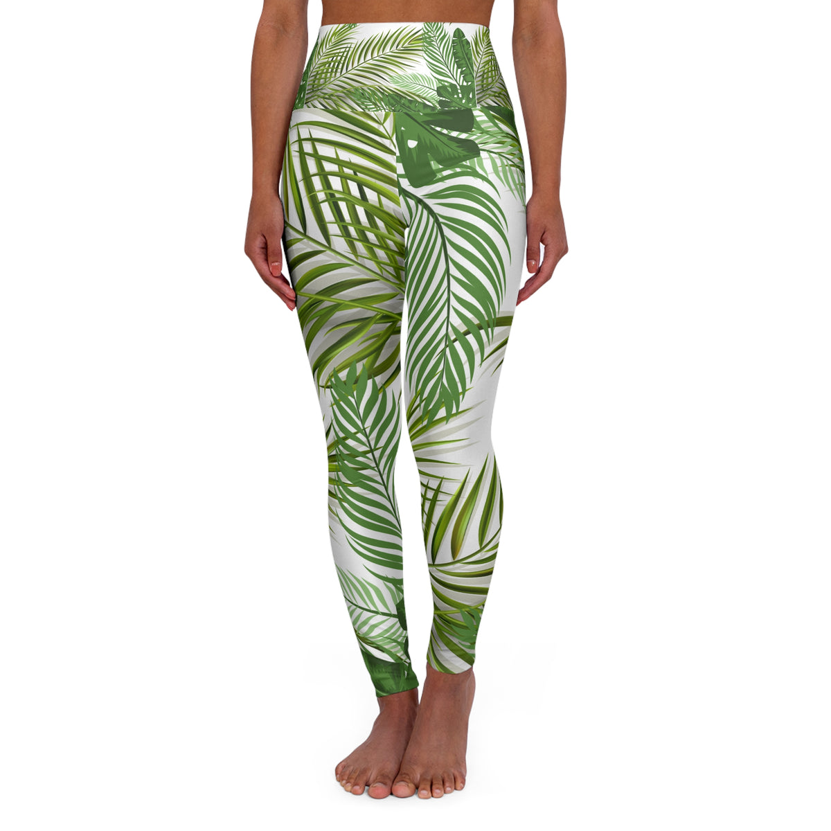 Tropical Palm Print High-Waisted Yoga Leggings©