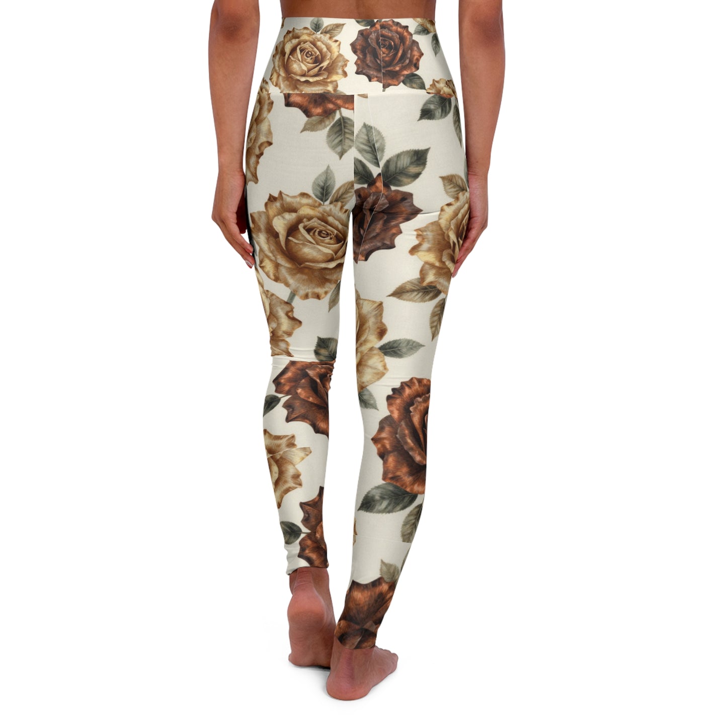 High-Waist Floral Yoga Leggings — Vintage Rose All-Over Print©