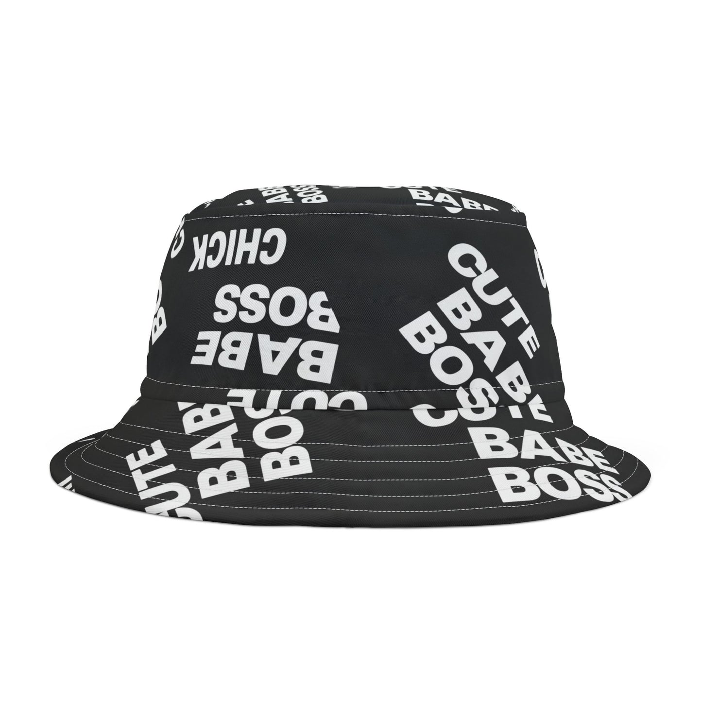 Cute Babe Boss Bucket Hat — Graphic Black All-Over Print