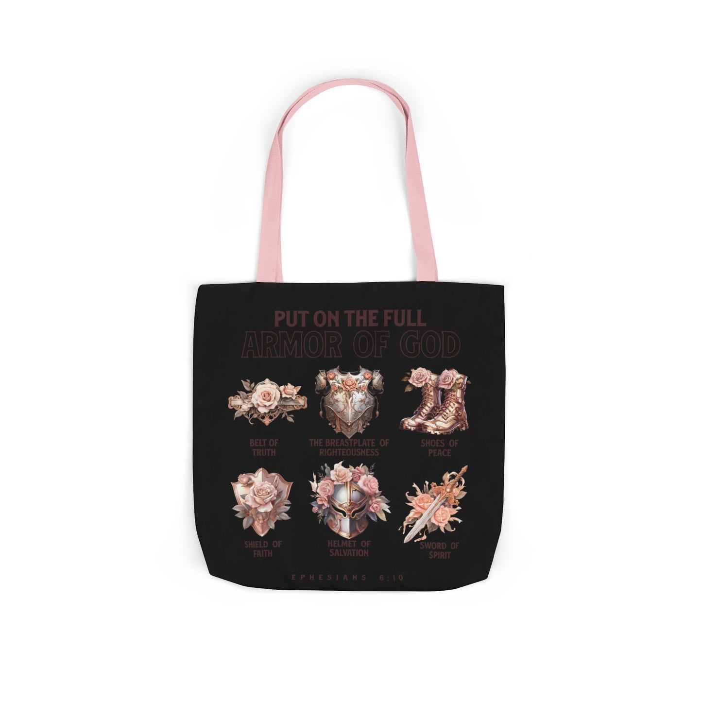 Floral Icons Canvas Tote — "Put On The Full Armour of God" with psalm 91 prayer on the Back.