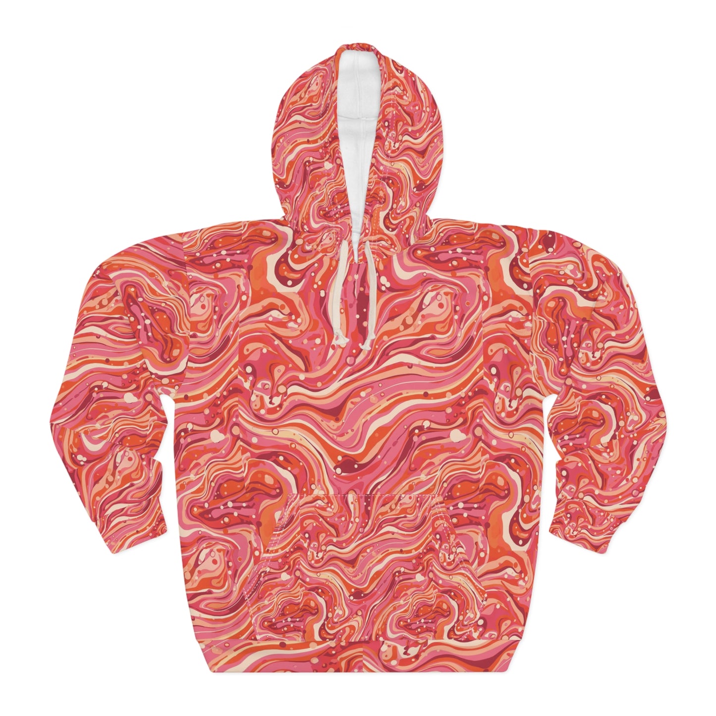Pink Marble Swirl Hoodie — All-Over Print Abstract Pullover©