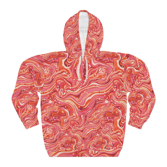 Pink Marble Swirl Hoodie — All-Over Print Abstract Pullover©