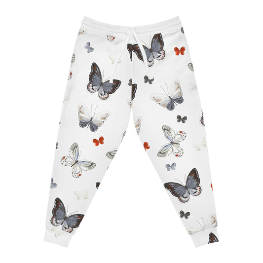 Butterfly Print Joggers — White All-Over-Print Athletic Sweatpants©