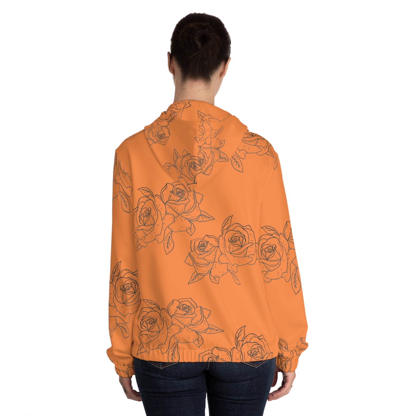 Orange Rose Sketch Zip-Up Hoodie — Floral Women's Full-Zip Jacket©