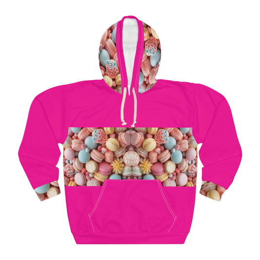 Macaron & Candy All-Over Print Hoodie — Pastel Sweets Pattern Pullover©