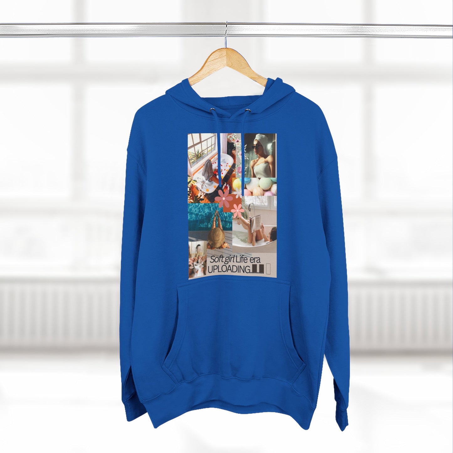 Collage Graphic Hoodie — "Soft Girl Era Uploading" Cozy Fleece Pullover©