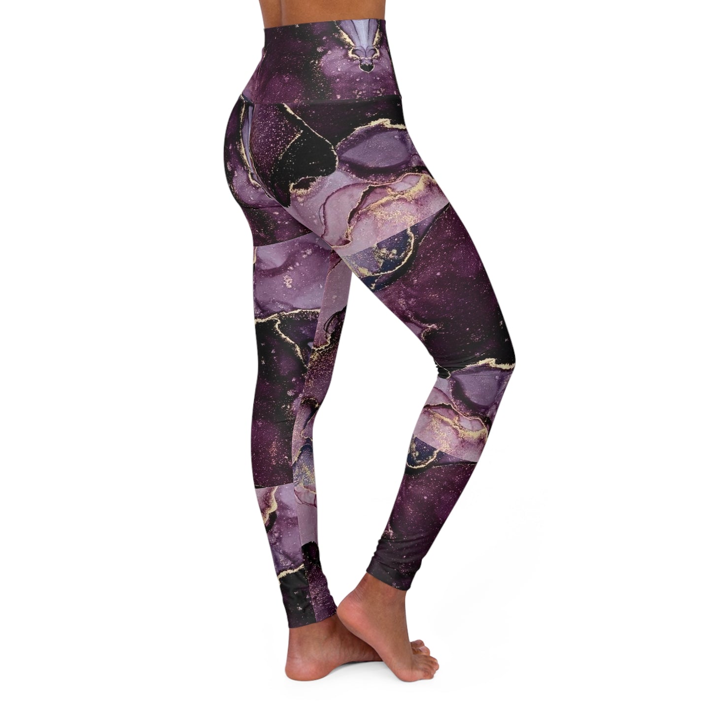 Purple Marble High-Waisted Leggings — Abstract Gold Vein Activewear©
