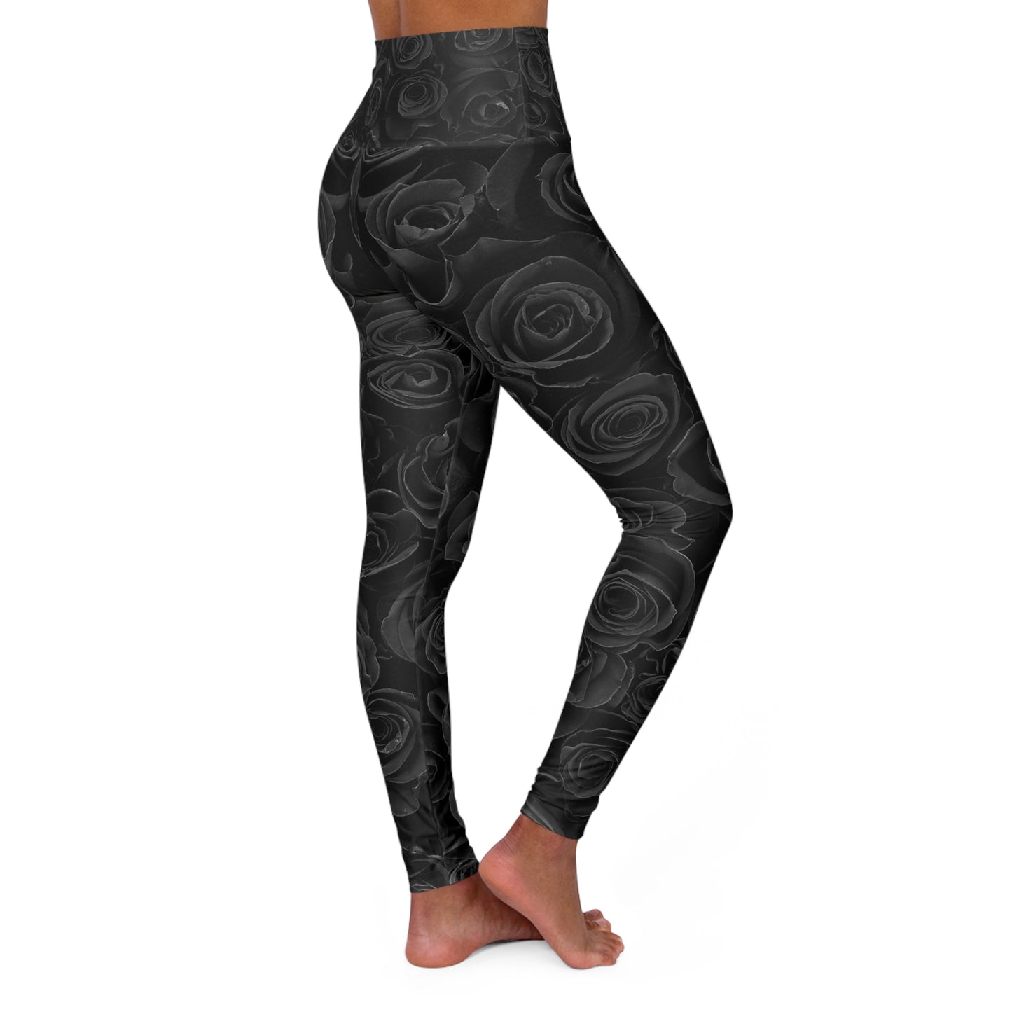 Black Rose High-Waisted Yoga Leggings — Floral AOP Activewear©