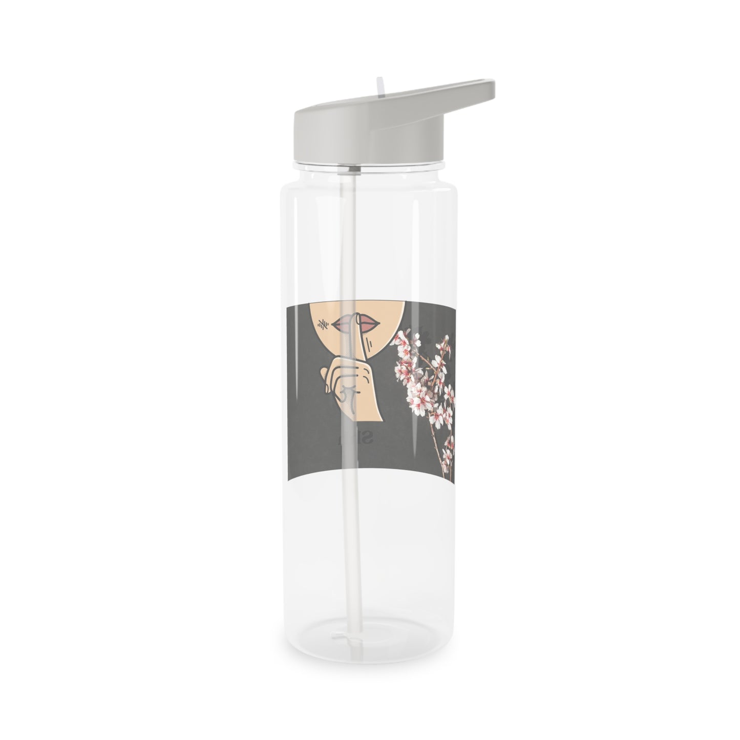 Tritan Water Bottle — "Shh" Floral Finger-on-Lips Graphic©