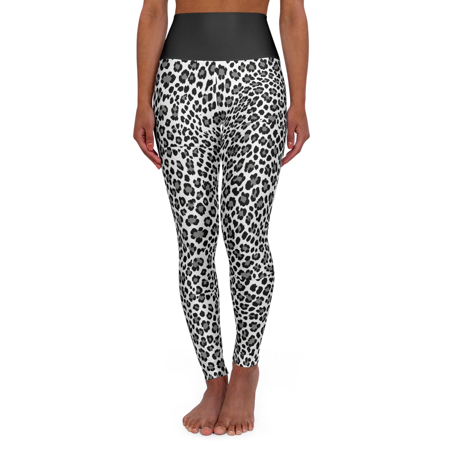 High-Waisted Leopard Print Yoga Leggings — Black & White Animal Pattern©